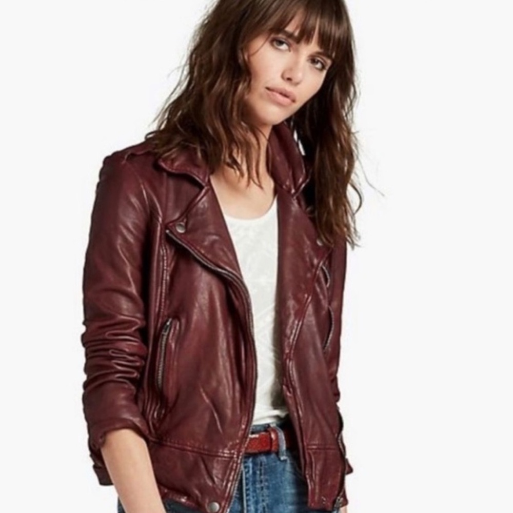 Lucky Brand Major Moto Leather Jacket in Burgundy